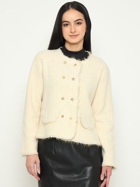 Madame White Cardigan with Buttons and front pockets