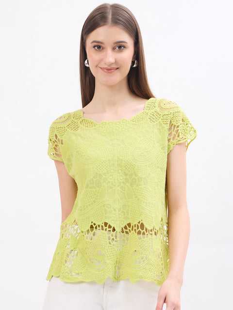 Madame Lace Fabric Lime Green Cotton Top