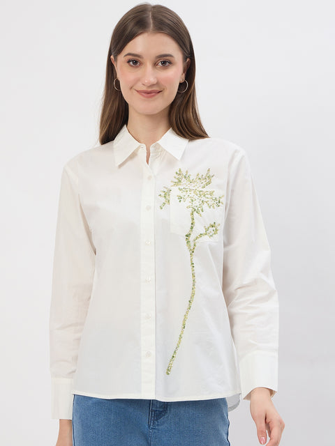 Madame Embroidery Detail White Cotton Shirt