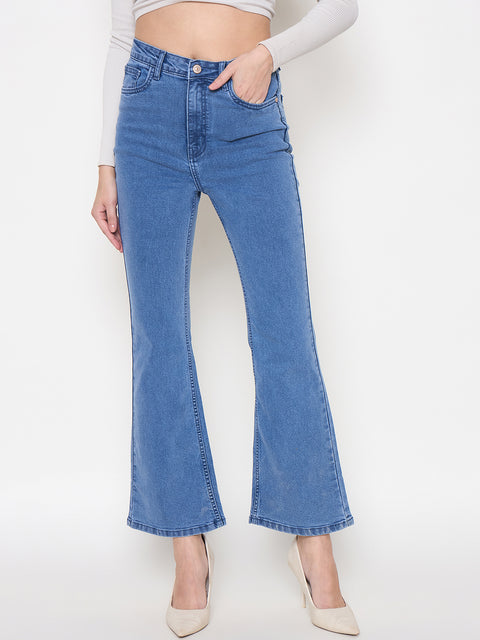 Madame Cotton Blend Flared Fit Mid Blue Jeans