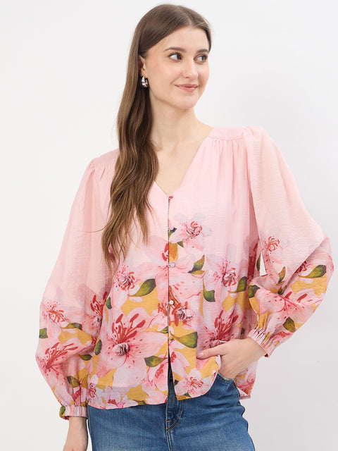 Madame Floral Print Pink Lyocell Blend Top
