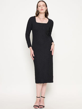 Madame Shanaya Kapoor Self Design Black Sheath Waffle Dress