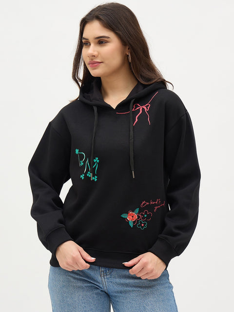 Madame Black Ribbon Accented Cotton Sweatshirt