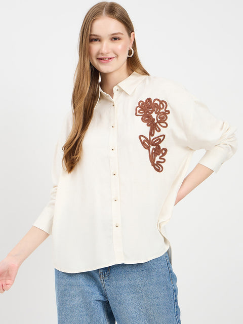 Madame Embroidered Off White Shirt
