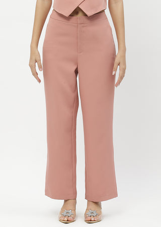 Madame Solid Peach Straight Fit Trousers