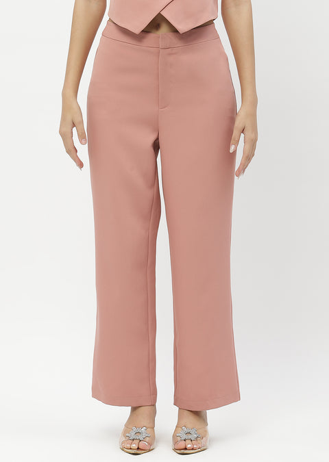 Madame Solid Peach Straight Fit Trousers