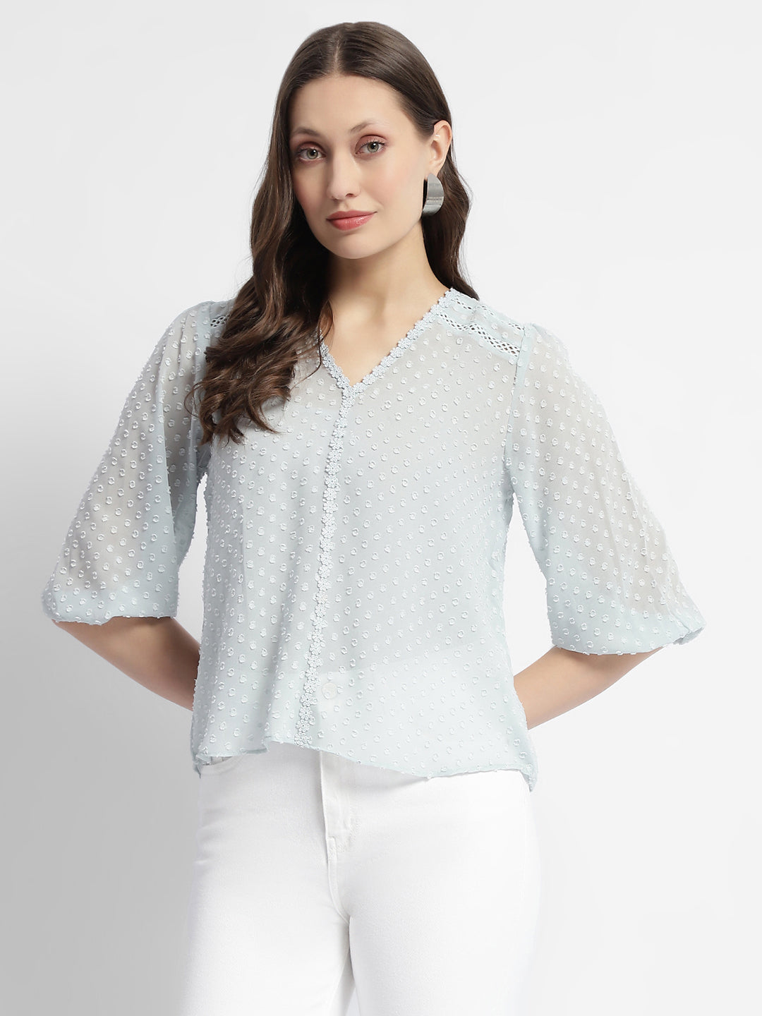 Madame Puffed Sleeve Dobby Sky Blue Top color swatch