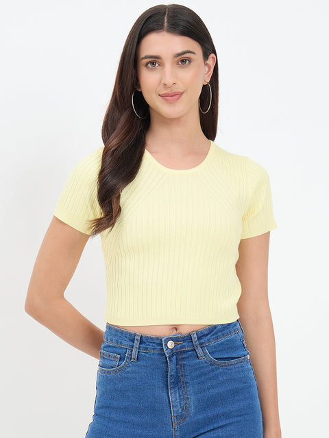 Madame Pastel Yellow Knitted Crop Top