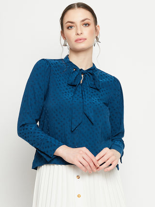 Madame Tie-Up Neck Full Sleeve Teal Shirt