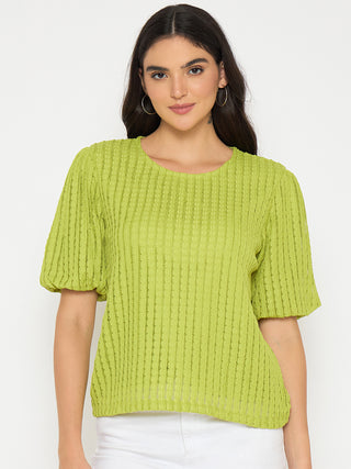 Madame Textured Solid Apple Green Top