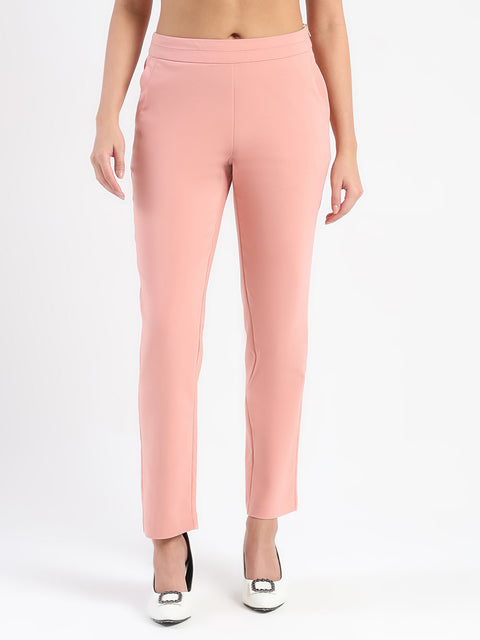 Madame High-Waist Cotton Blend Pink Trousers