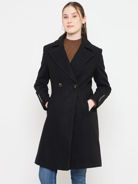Madame Notch Lapel Neckline Long Coat with Buttons