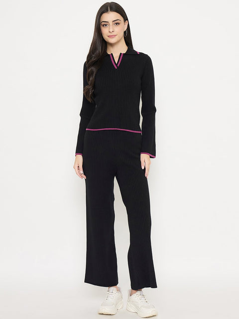 Madame Contrast Trim Black Knitted Co-ord Set