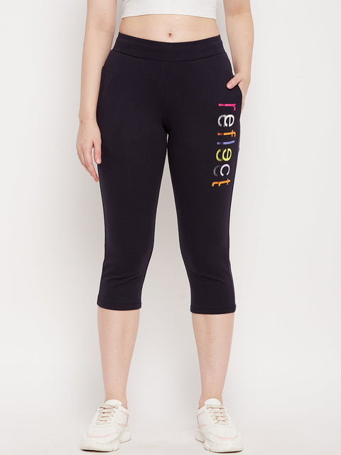 mSECRET Navy Printed Calf Length Track Pants