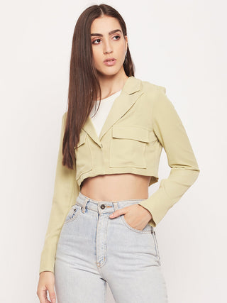 Madame Lapel Collar Lime Green Crop Blazer