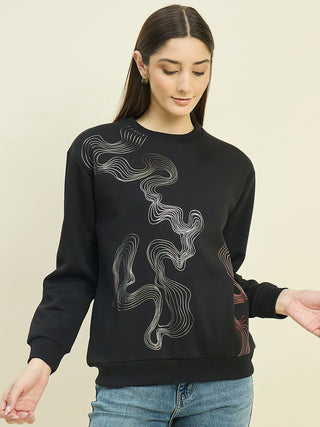 Madame Black Cotton Blend Printed Sweatshirt