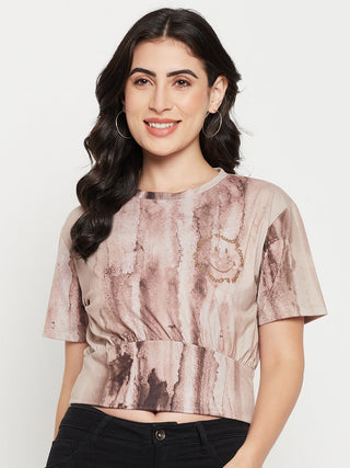 Madame Beige Sublimation Print Peplum Top