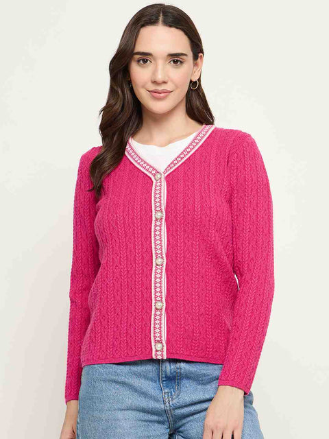 Madame V-neck Hot Pink Cardigan