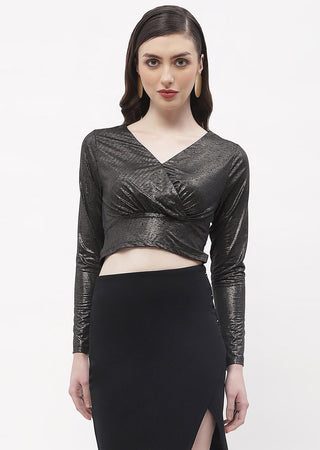 Madame Sweetheart Neck Black Shimmery Crop Top