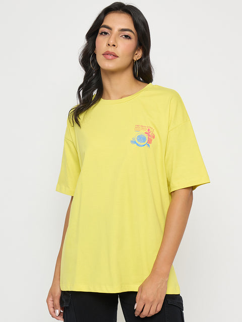 Madame Front and Back Graphic Print Yellow T-Shirt