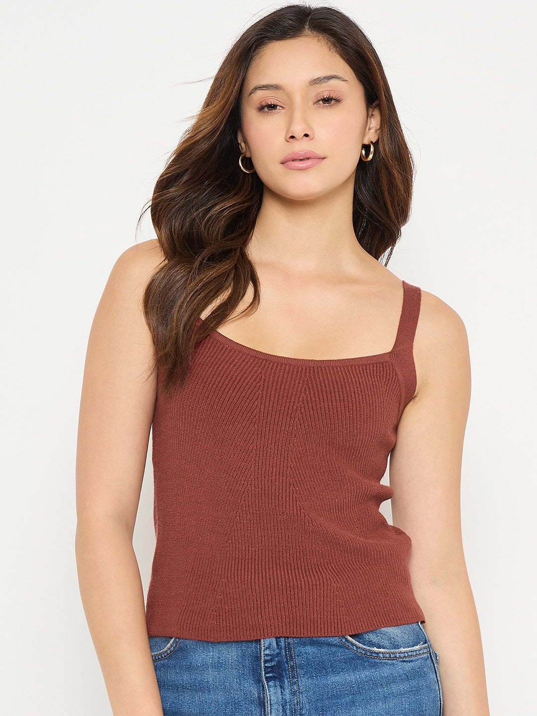 Madame Camisole Neck Rust Knit Crop Top color swatch