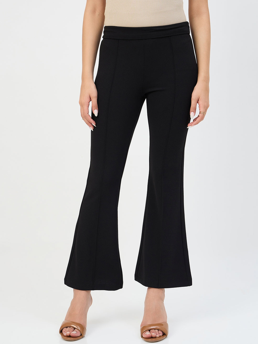 Madame Black Pleated Front Flared Trousers color swatch