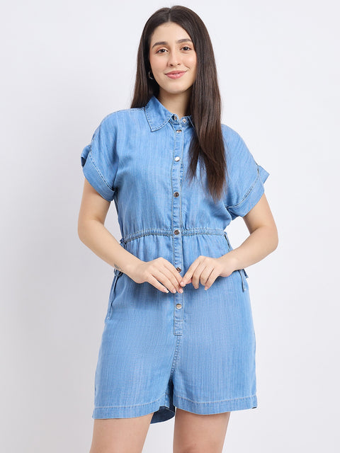 Madame Solid Light Blue Jump Suits