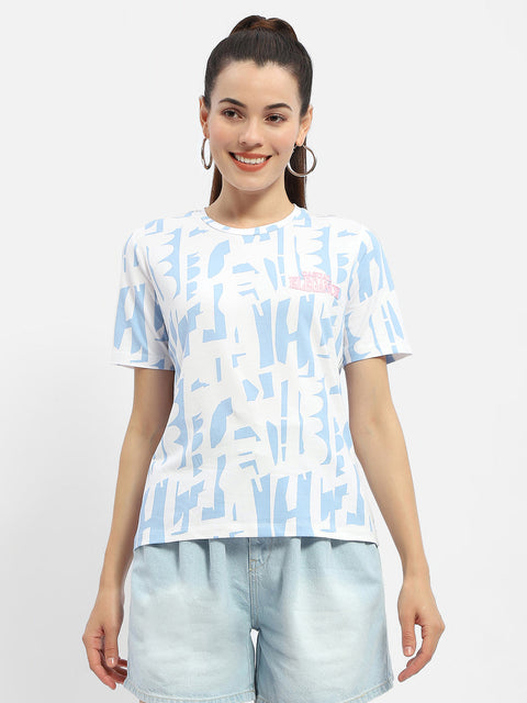 Madame Abstract Print Sea Green T-Shirt
