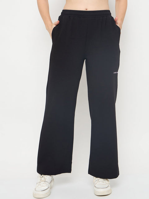 mSECRET Pleated Wide Leg Cotton Blend Black Track Bottoms