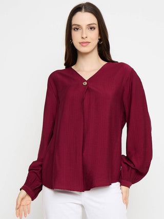 Madame Gold Button Detail Maroon Top