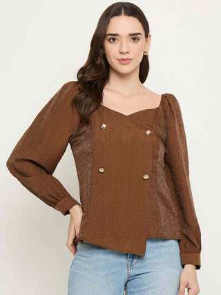 Madame Double Breasted Brown Tencel Blend Top