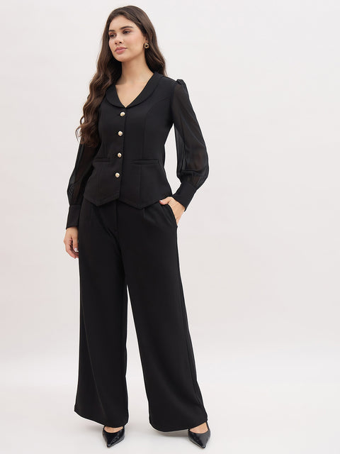 Madame Black Lapel Neck Co-ord Set