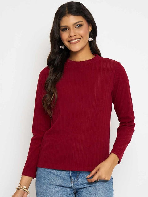 Madame Solid Maroon Tencel Blend Top