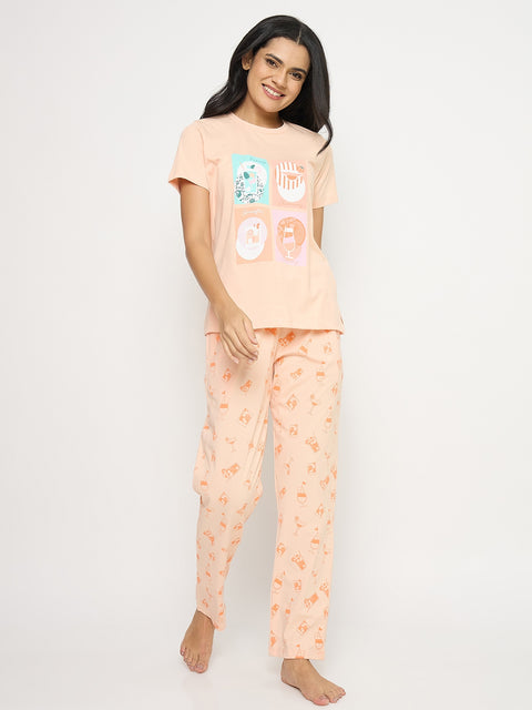 mSECRET Graphic Print Orange Cotton Night Suit