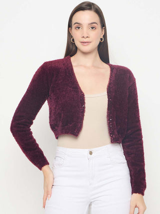 Madame Solid Wine Red Open Short Shrug