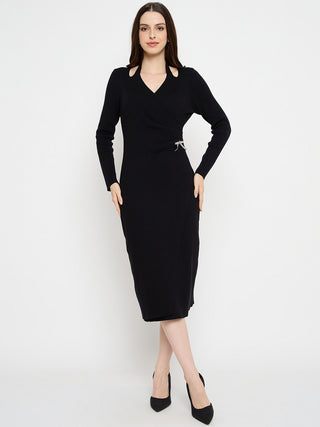Madame Cutout Detail Embellished Accent Black Midi Dress