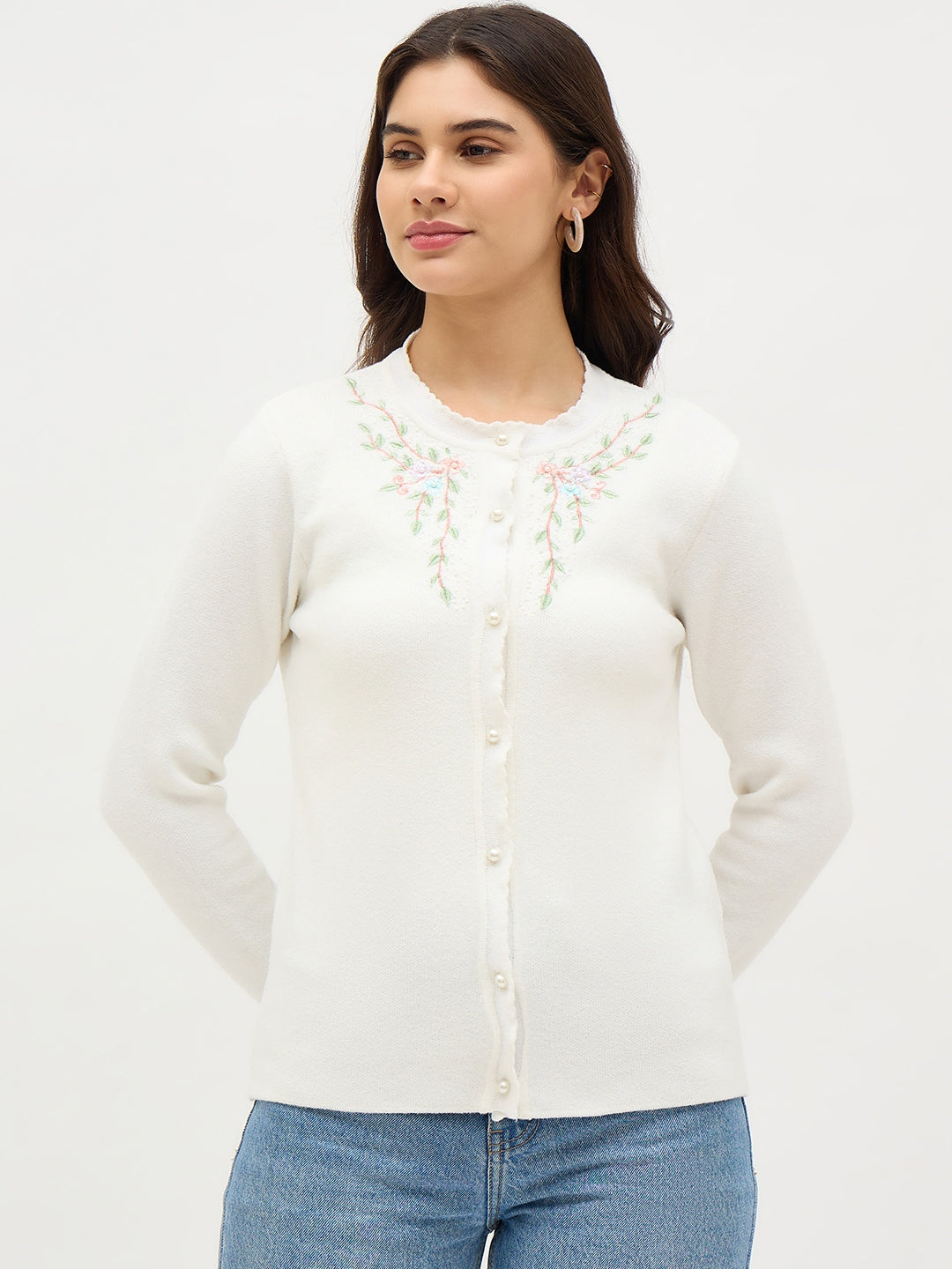 Madame Off White Embroidered Cardigan color swatch