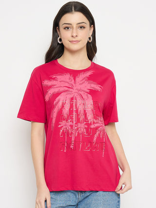 Madame Hot Pink Cotton Printed T-Shirt