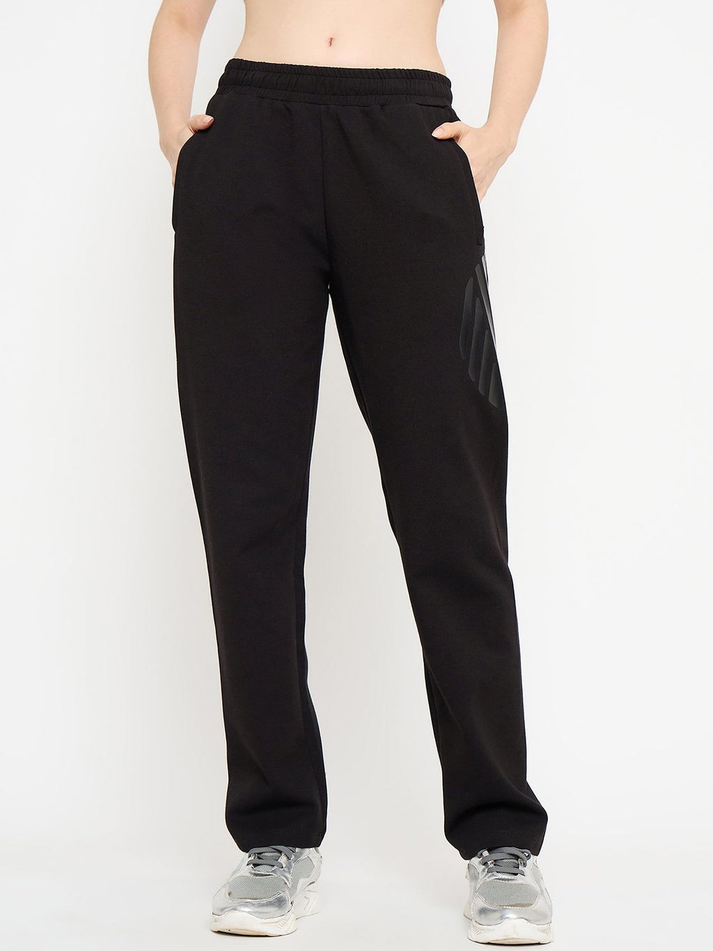 Madame Typography Print Black Straight Track Bottoms