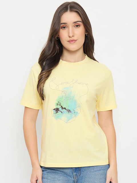 Madame Yellow Graphic Print Cotton T-Shirt