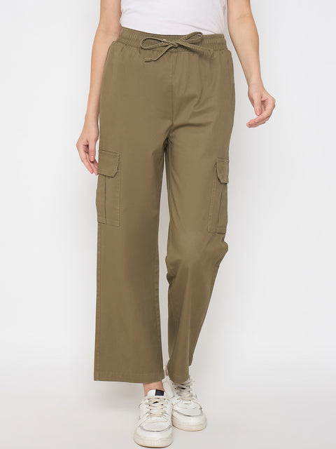 Madame Cotton Straight Green Cargo Pants
