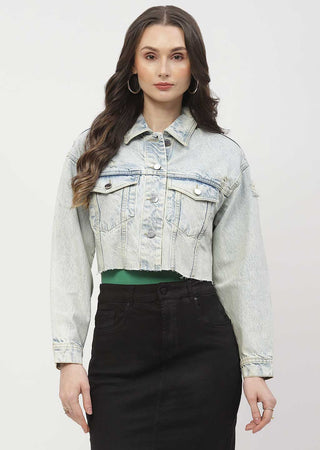 Madame Heavily Washed Ice Blue Distressed Hem Jacket