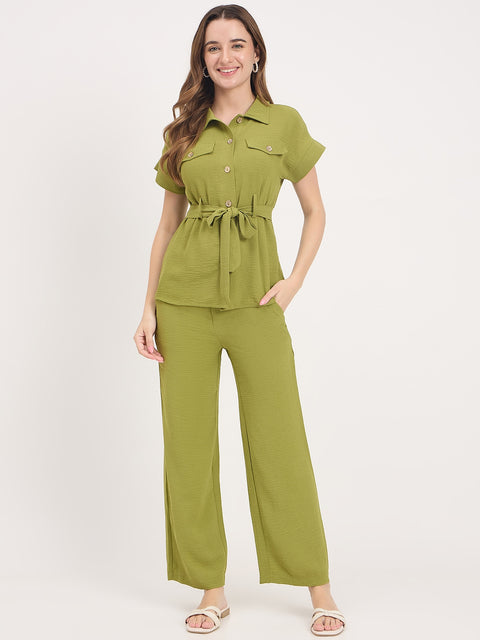 Madame Olive Rayon Fold-Up Sleeve Collared Co-ord Set