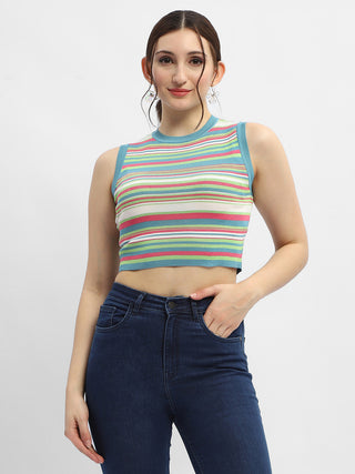 Madame Striped Airforce Blue Tank Top