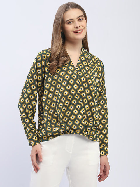 Madame Geometric Print Mustard Yellow Regular Top