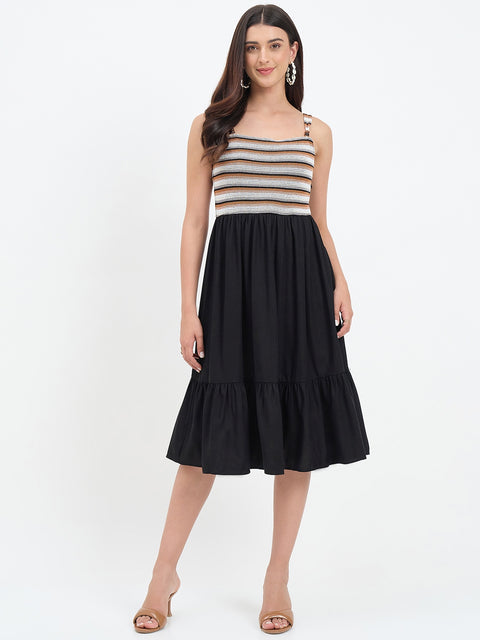 Madame Black Rayon Linen Blend Midi Dress
