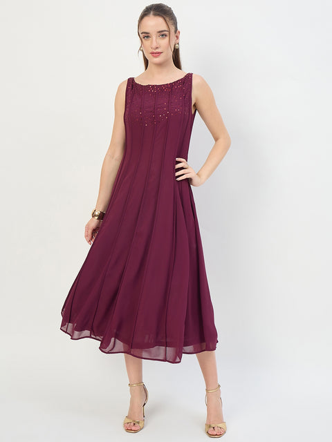 Madame Plum Embellished Fit and Flare Midi Dress