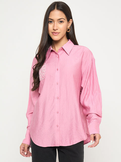 Madame Textured Botanical Embellishment Dusty Pink Shirt