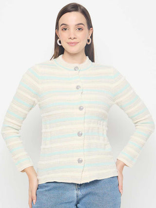 Madame Striped Button Up Off White Cardigan