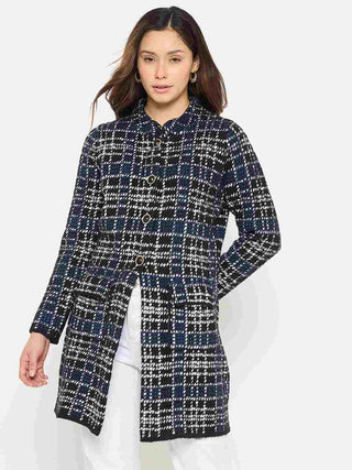 Madame Checkered Long Cardigan